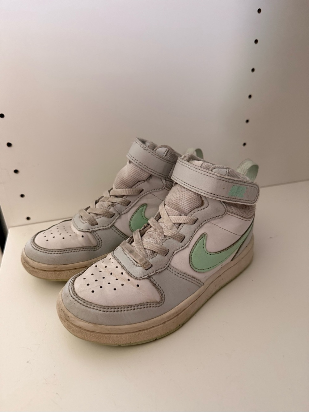 Nike Kids High-Top Sneakers in White with Mint Green Swoosh